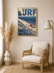 Surf Wave Rider Blue Wall Art Print - wood framed poster