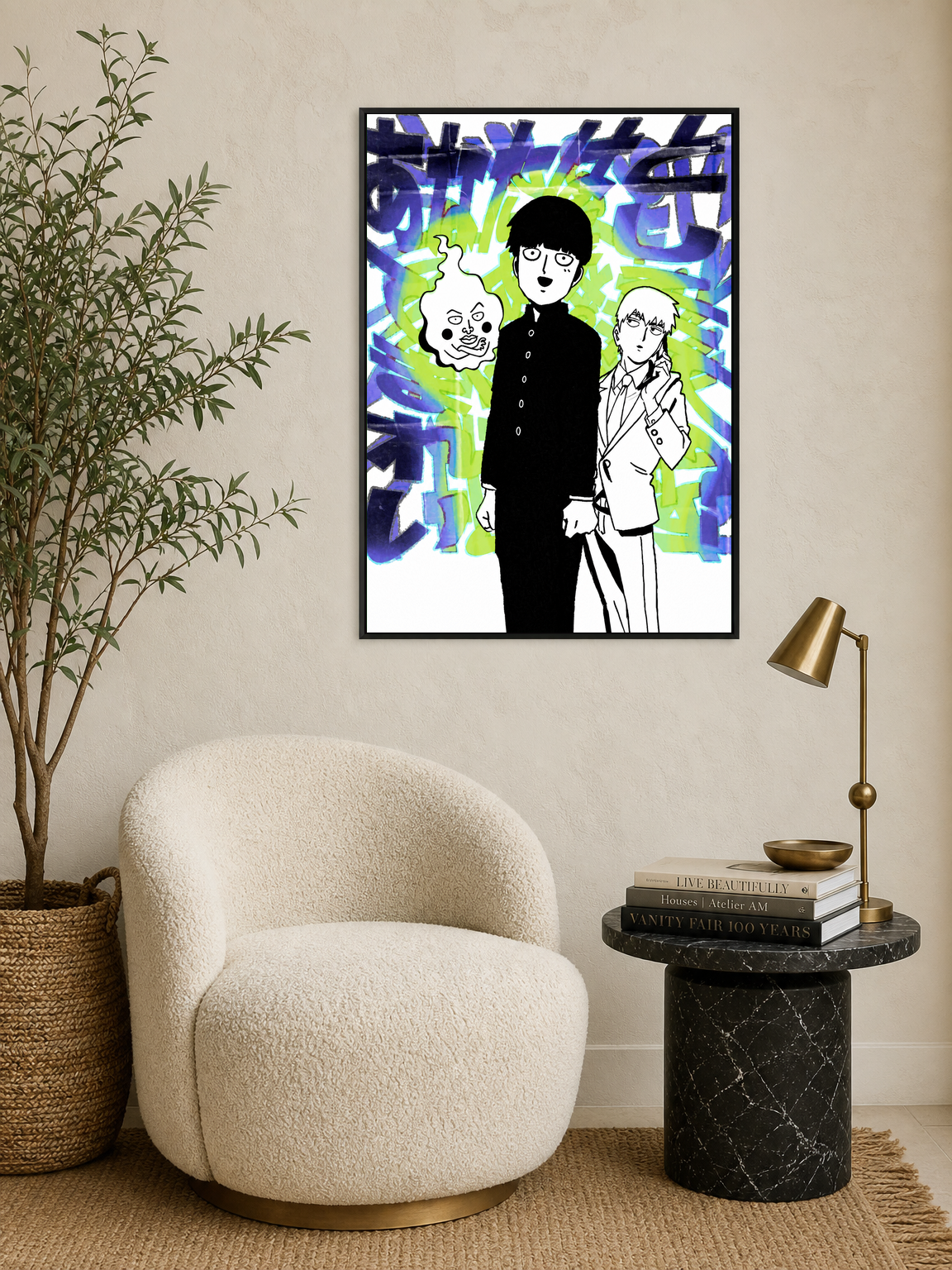 Mob Psycho Anime Duo Wall Art Print - black framed