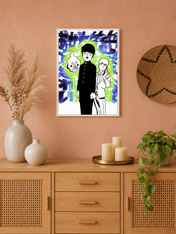 Mob Psycho Anime Duo Wall Art Print - white framed