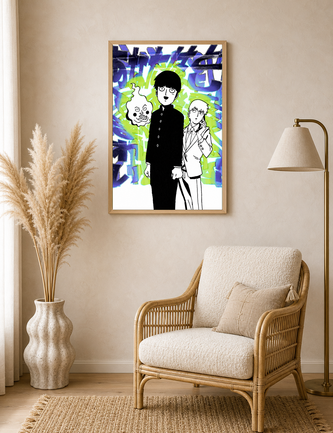 Mob Psycho Anime Duo Wall Art Print - wood framed poster