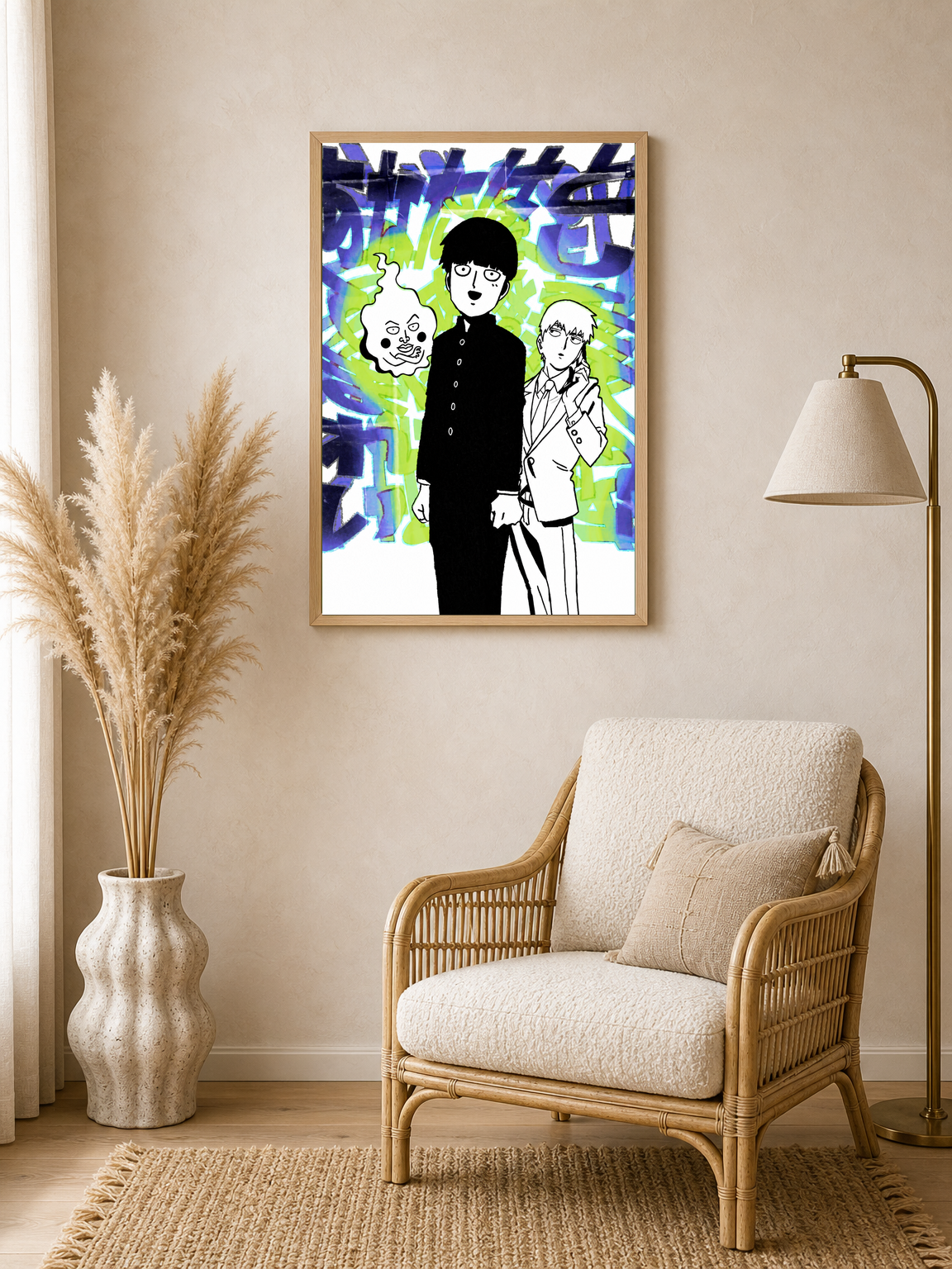 Mob Psycho Anime Duo Wall Art Print - wood framed poster