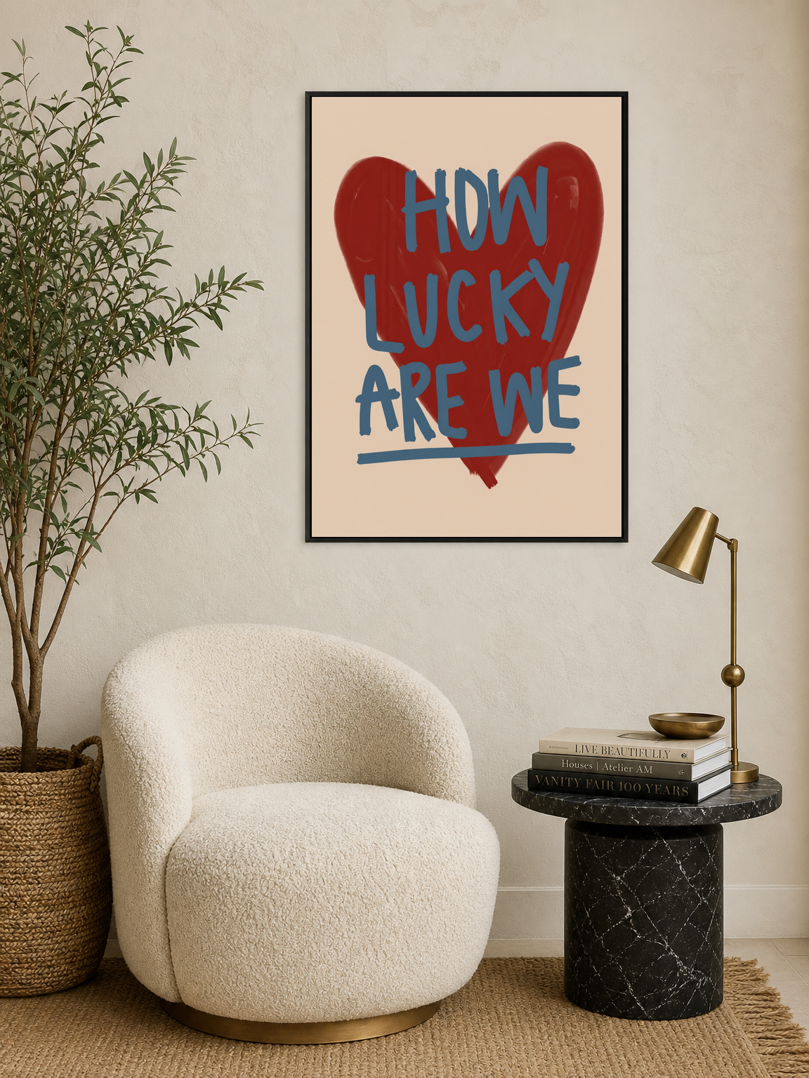 How Lucky Are We Heart Wall Art Print - black framed