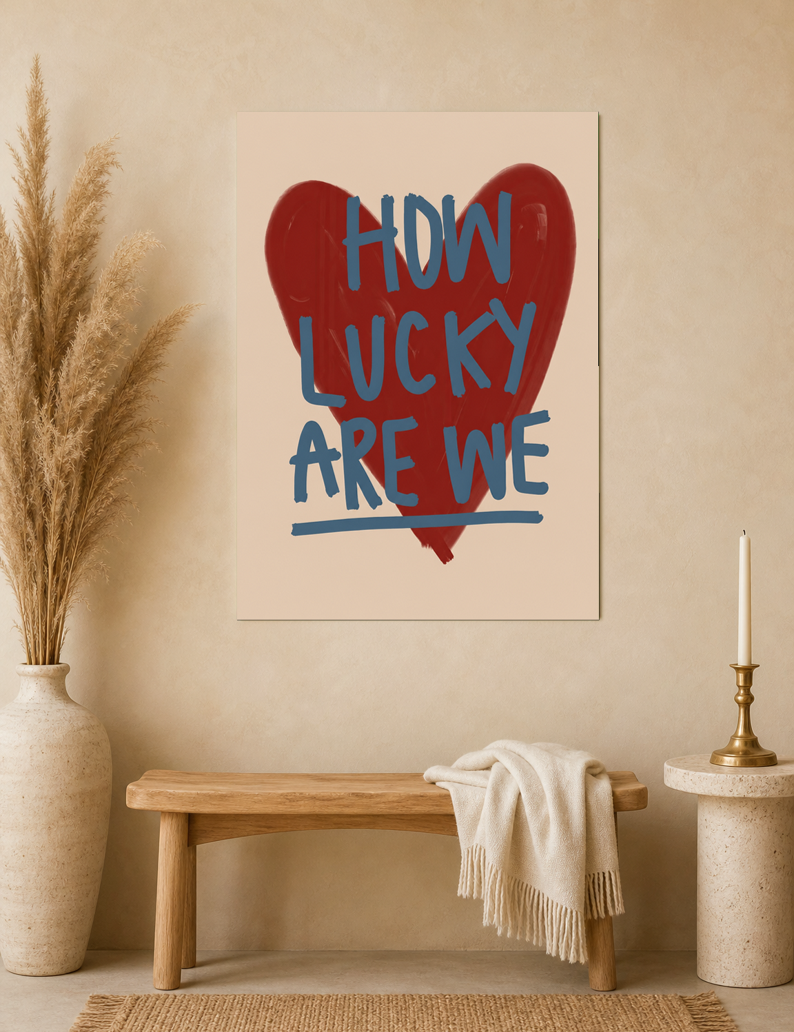 How Lucky Are We Heart Wall Art Print - unframed mockup