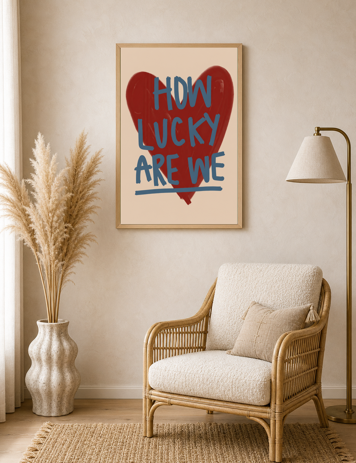 How Lucky Are We Heart Wall Art Print - wood framed poster