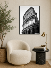 Black and White Colosseum Rome Wall Art Print - black framed