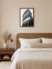 Black and White Colosseum Rome Wall Art Print - dark wood framed