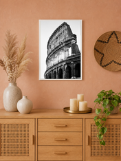 Black and White Colosseum Rome Wall Art Print - white framed