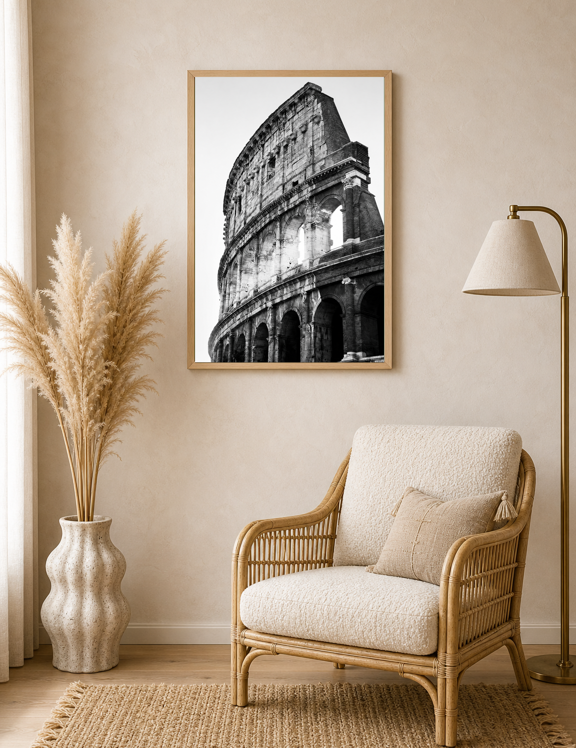 Black and White Colosseum Rome Wall Art Print - wood framed poster