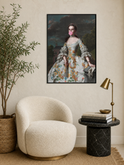 Classical Lady with Bubblegum Wall Art Print - black framed