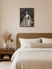 Classical Lady with Bubblegum Wall Art Print - dark wood framed