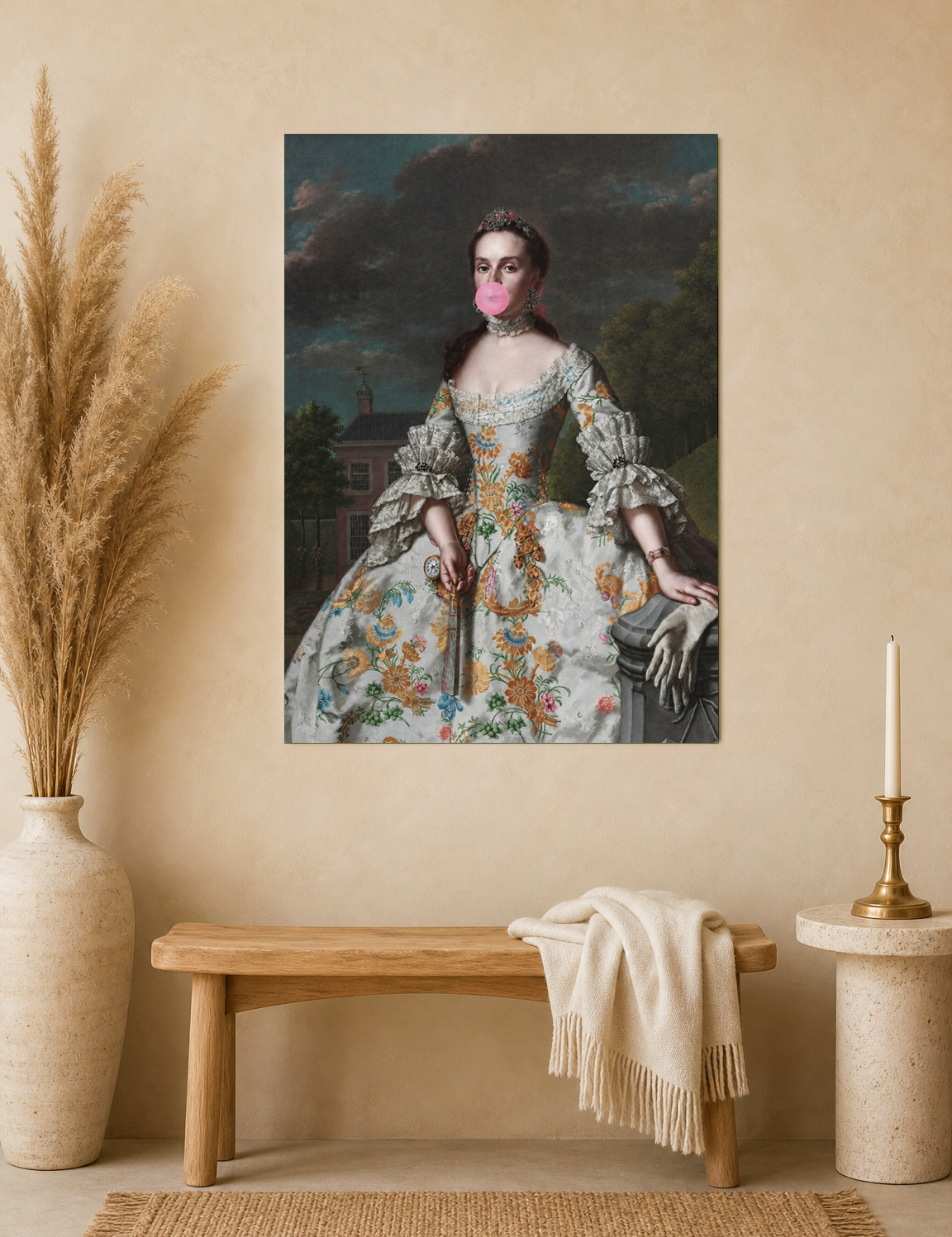 Classical Lady with Bubblegum Wall Art Print - unframed mockup