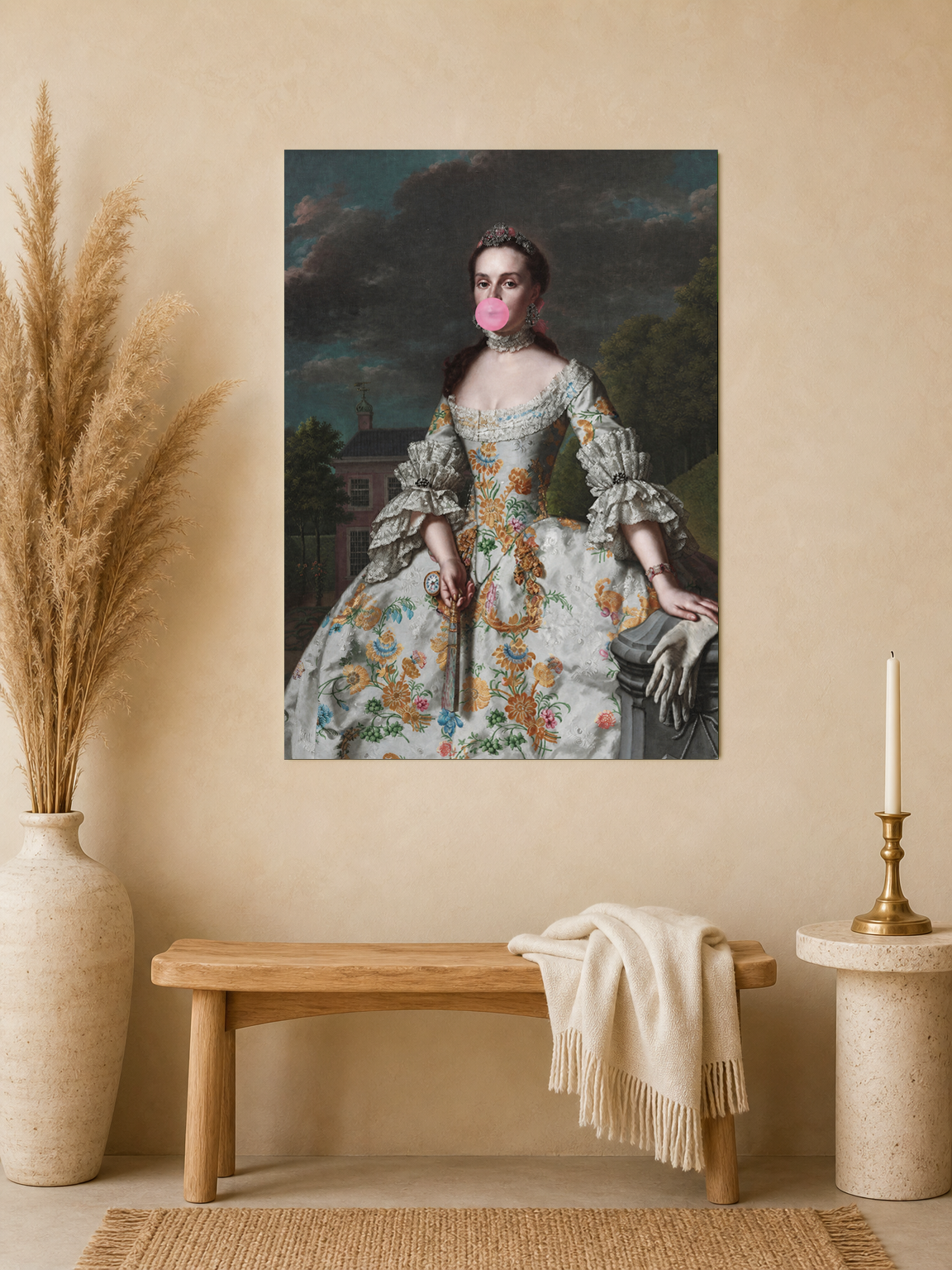 Classical Lady with Bubblegum Wall Art Print - unframed mockup
