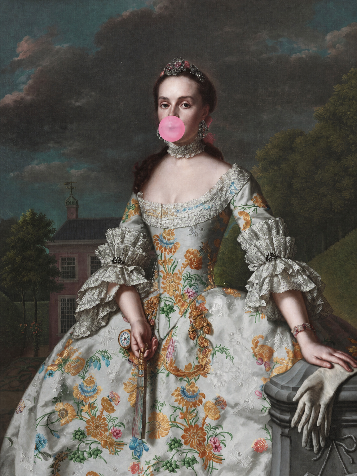 Classical Lady with Bubblegum Wall Art Print - unframed