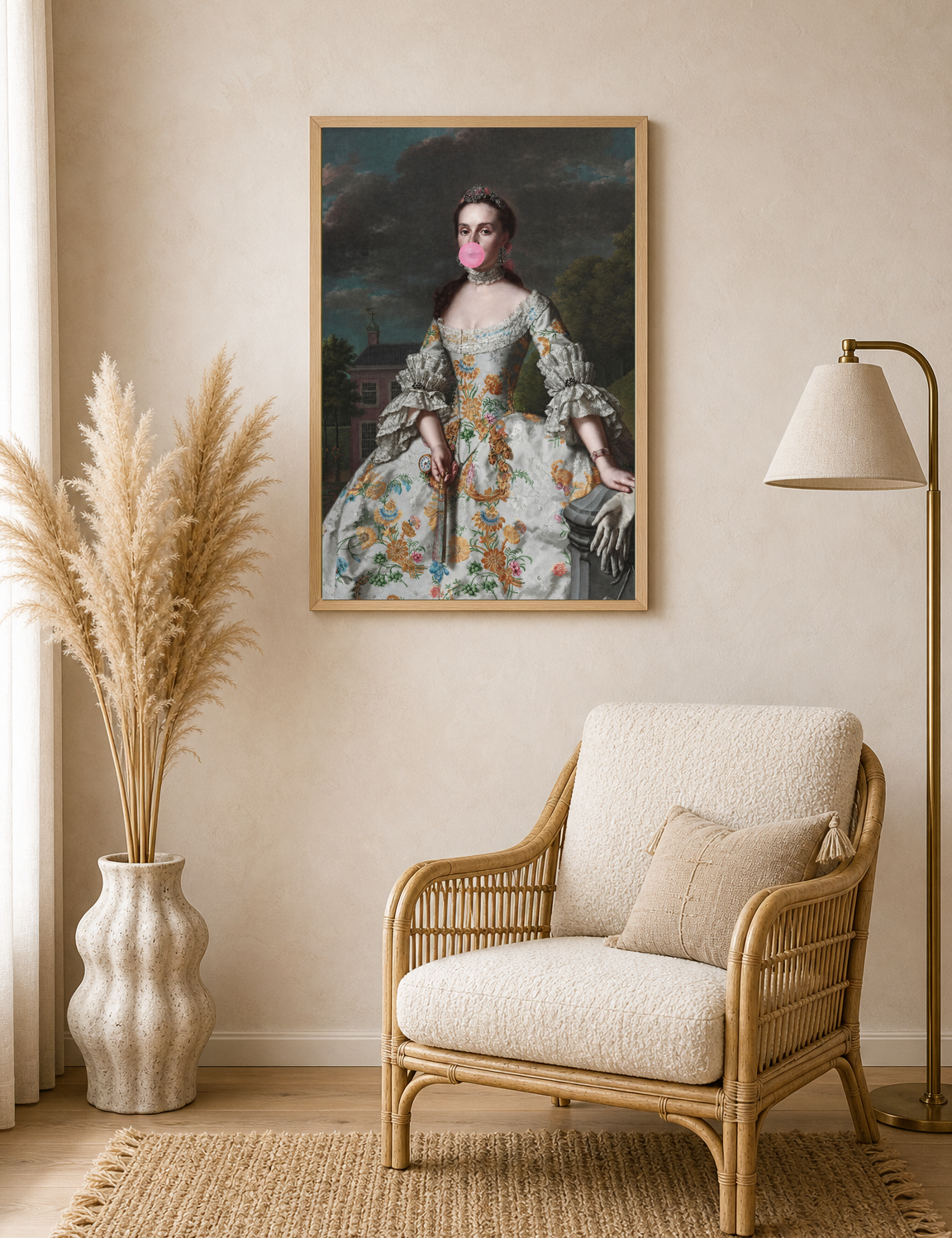 Classical Lady with Bubblegum Wall Art Print - wood framed poster