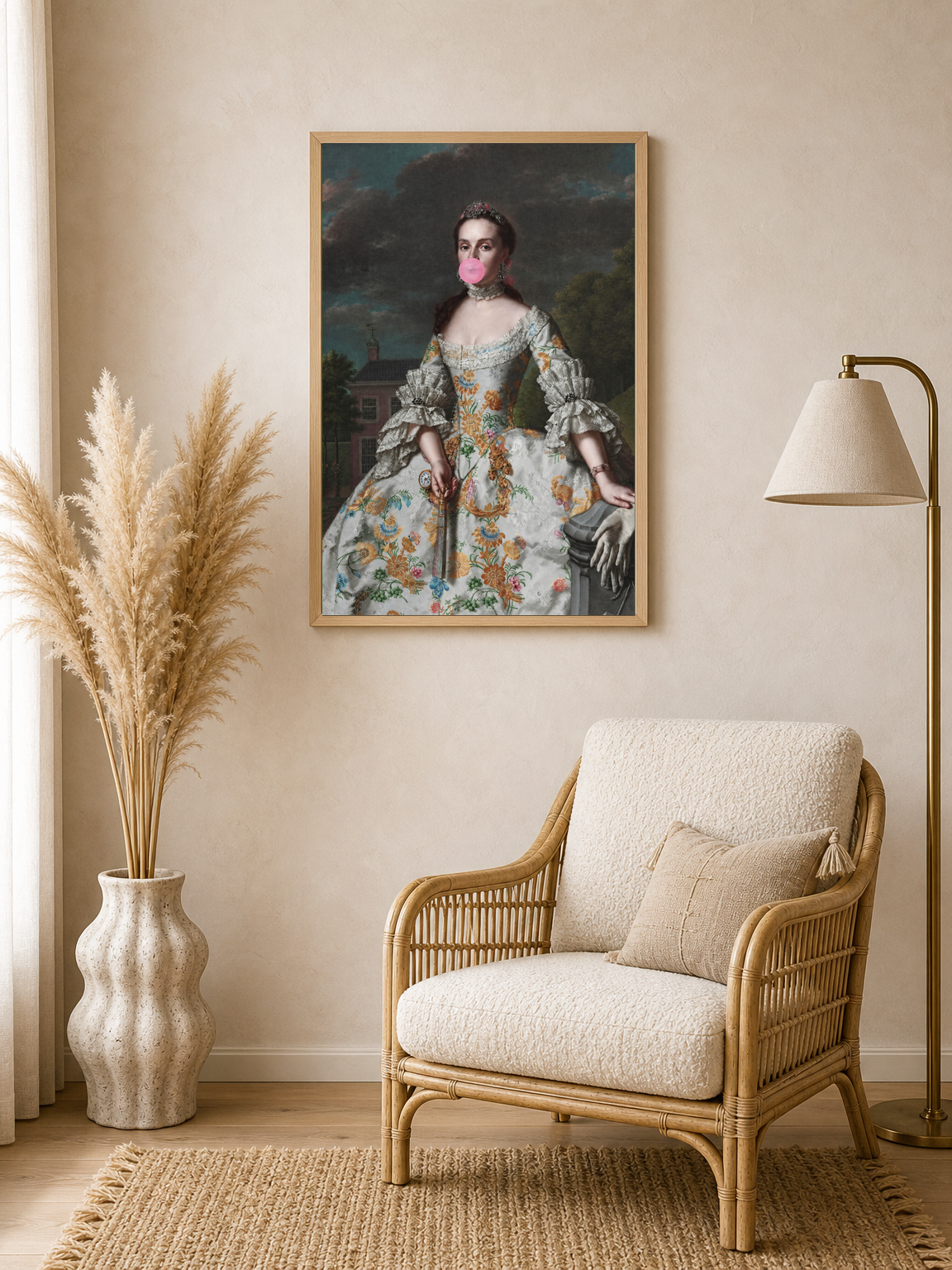 Classical Lady with Bubblegum Wall Art Print - wood framed poster