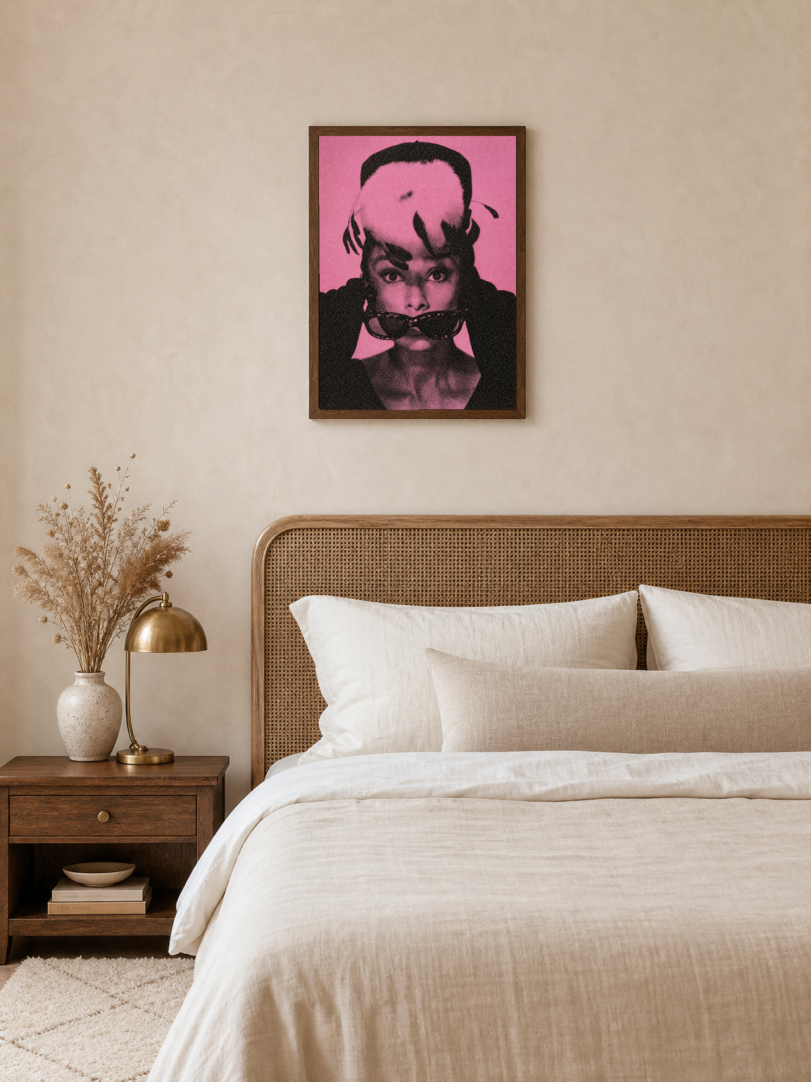Pink Retro Portrait Wall Art Print - dark wood framed