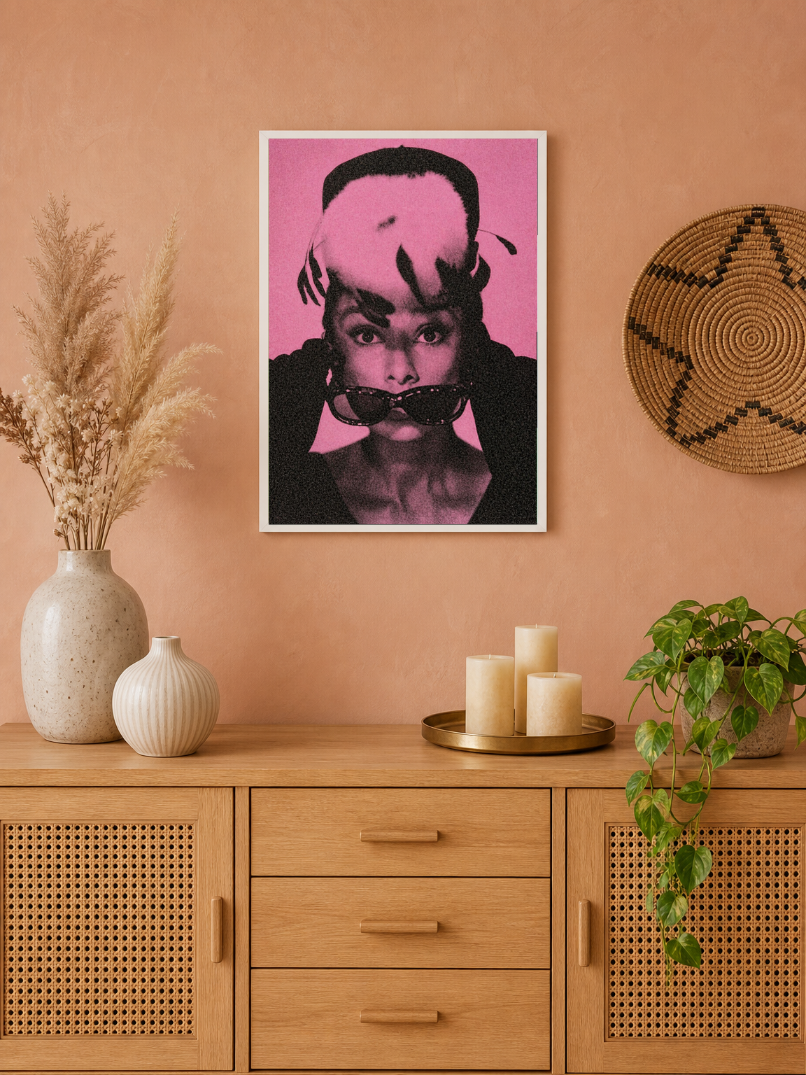 Pink Retro Portrait Wall Art Print - white framed