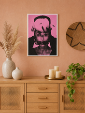Pink Retro Portrait Wall Art Print - white framed