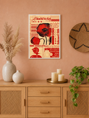 Retro Japanese Red Poppy Wall Art Print - white framed