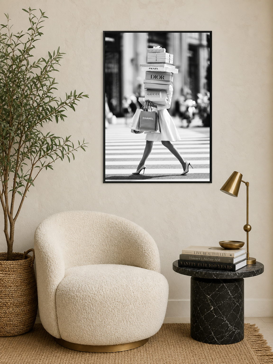 Chic Shopping City Wall Art Print - black framed