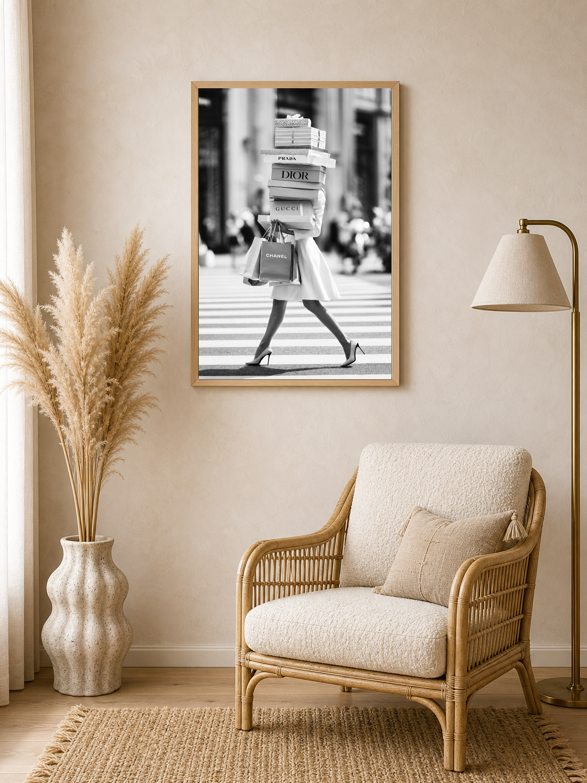 Chic Shopping City Wall Art Print - wood framed poster