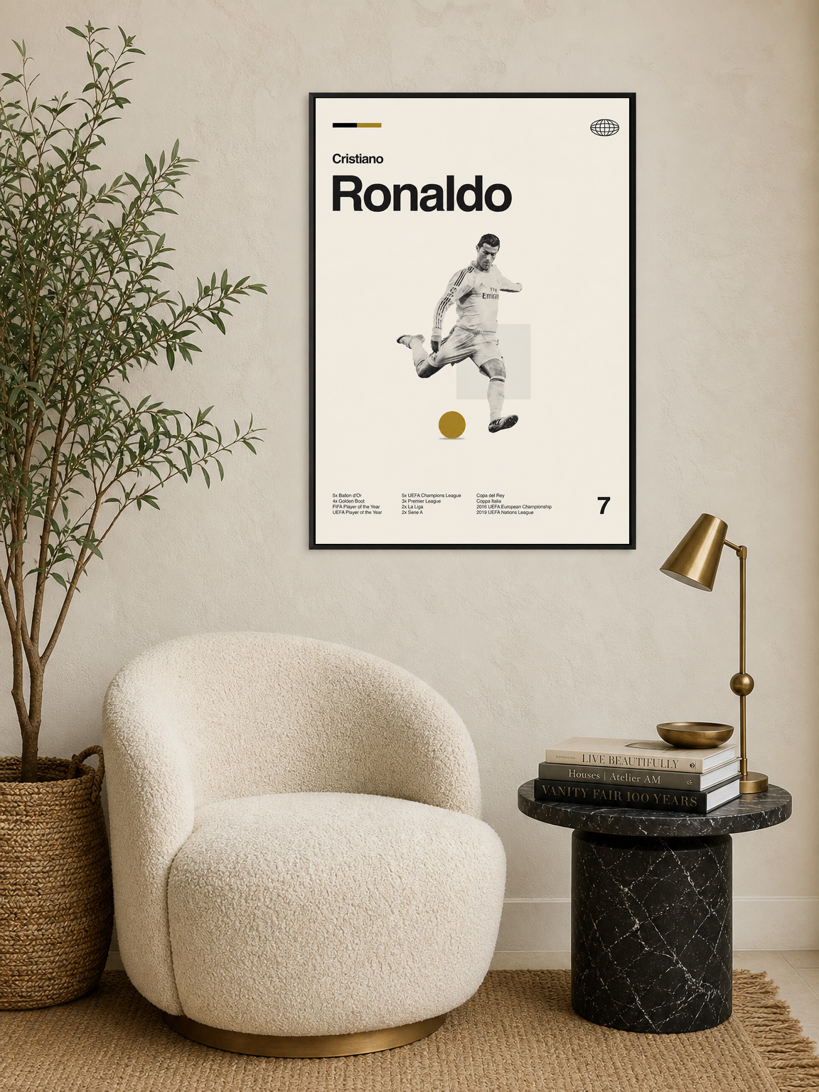 Cristiano Ronaldo Minimalist Wall Art Print - black framed