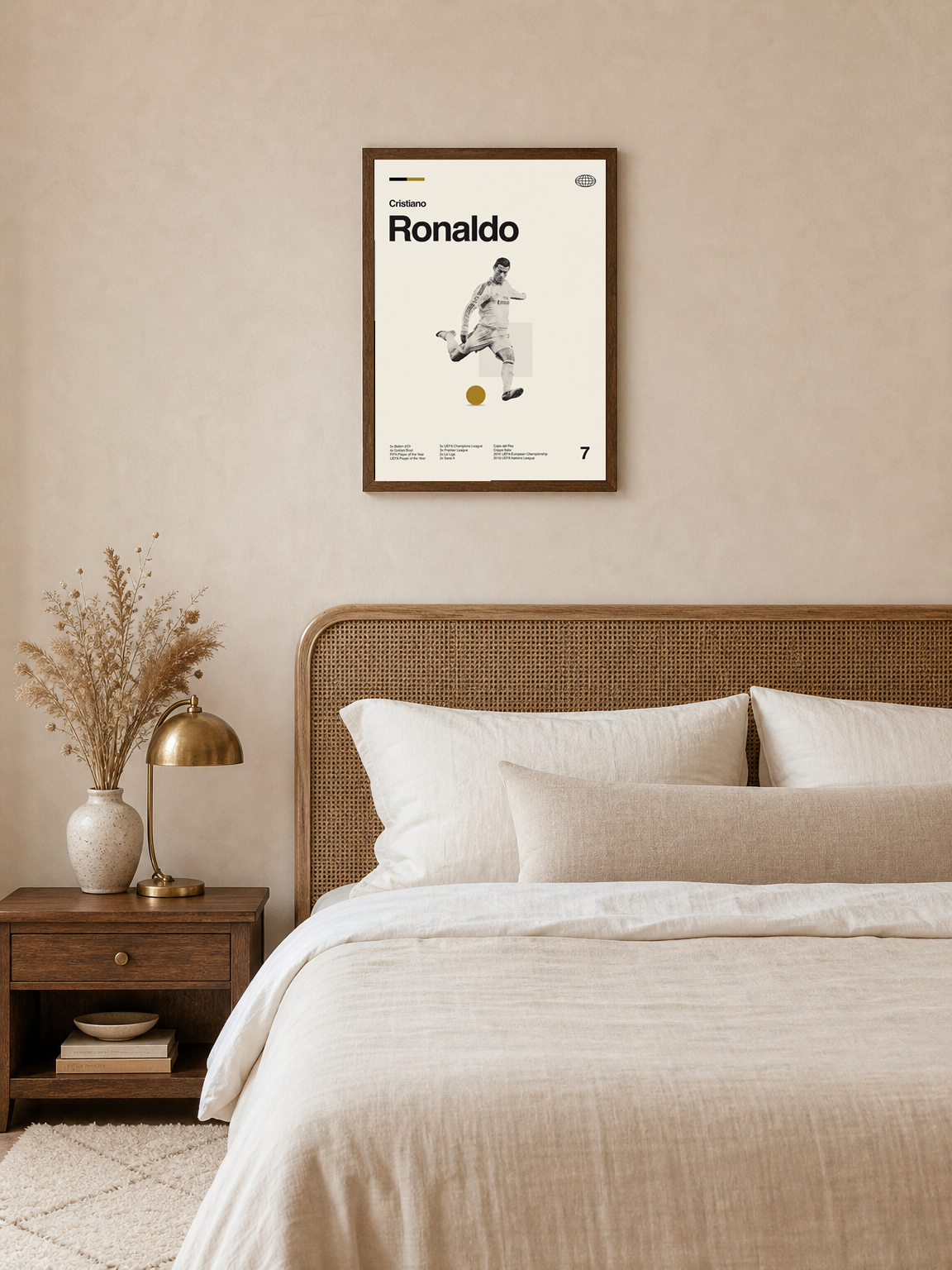Cristiano Ronaldo Minimalist Wall Art Print - dark wood framed