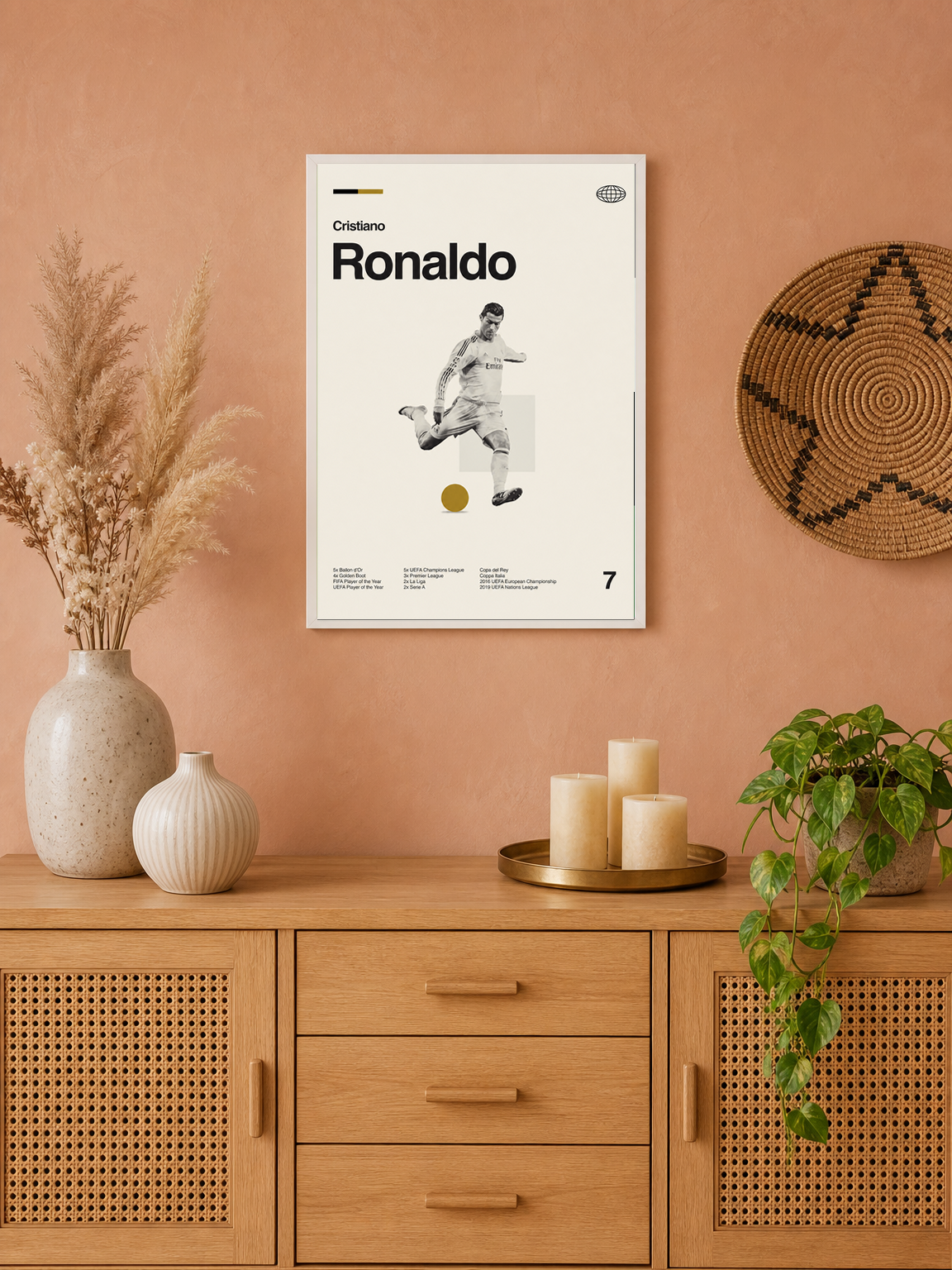 Cristiano Ronaldo Minimalist Wall Art Print - white framed