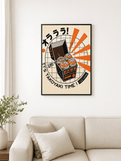 Retro Japanese Takoyaki Time Wall Art Print - black framed