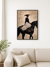 Elegant Woman on Horse Wall Art Print - black framed