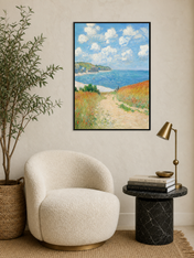 Coastal Cliff Path Seascape Wall Art Print - black framed