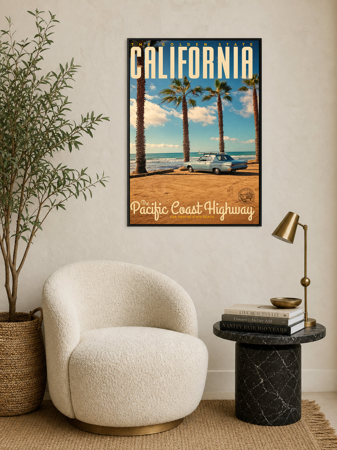 California Pacific Coast Highway Wall Art Print - black framed