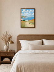 Coastal Cliff Path Seascape Wall Art Print - dark wood framed