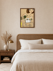 Chic Cocktail Woman Wall Art Print - dark wood framed