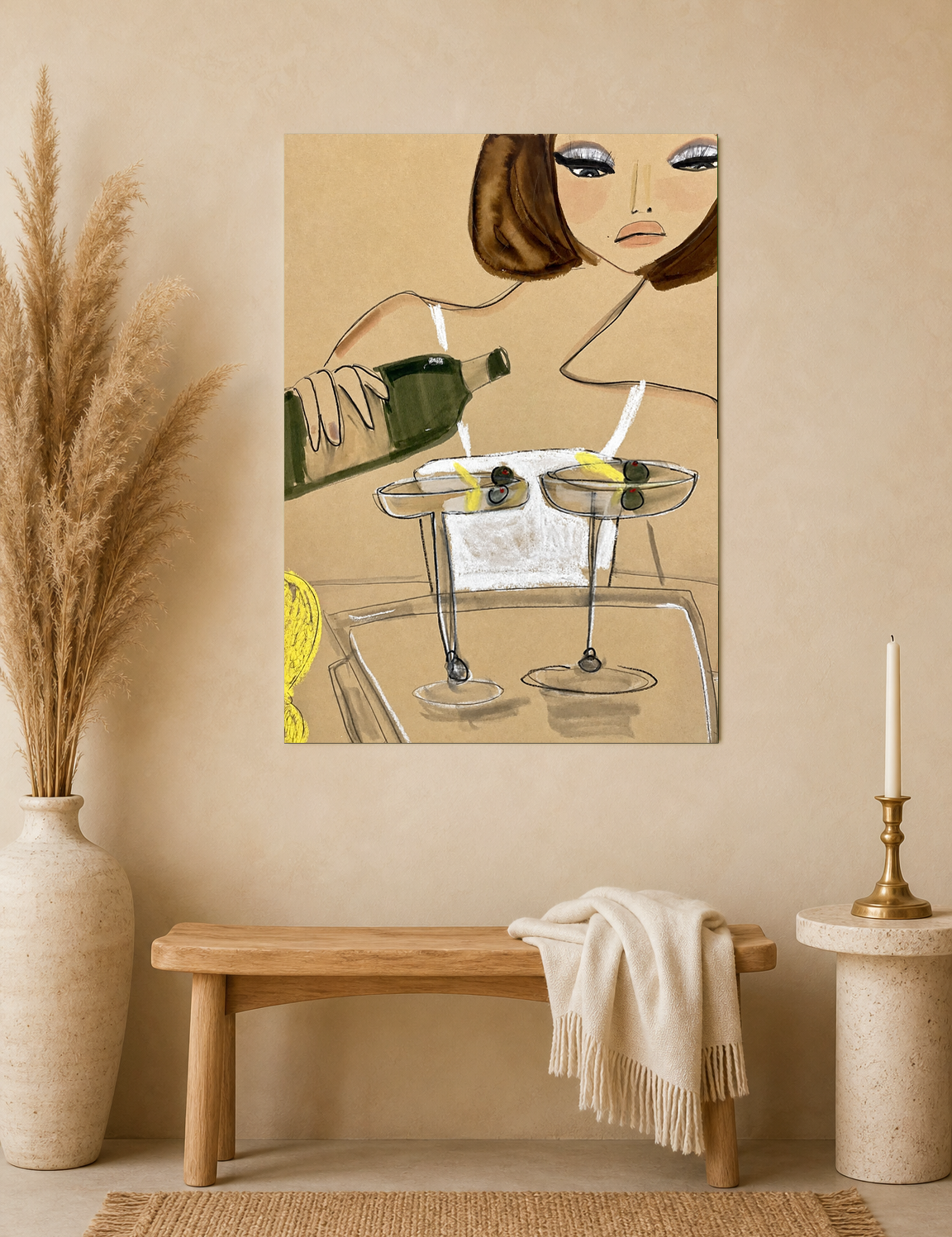 Chic Cocktail Woman Wall Art Print - unframed mockup