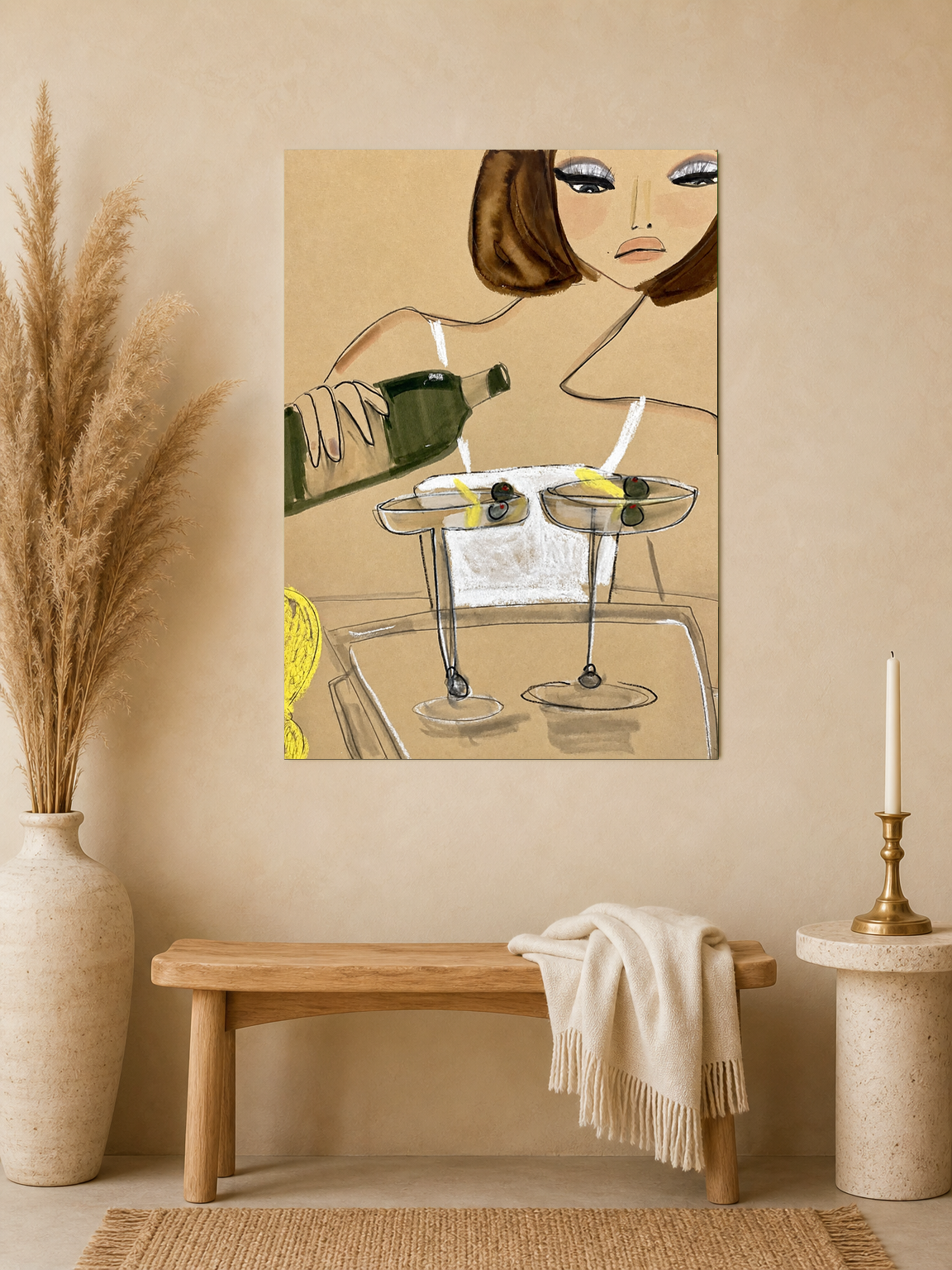 Chic Cocktail Woman Wall Art Print - unframed mockup