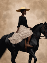 Impresión de Arte de Pared de Mujer Elegante Montada a Caballo