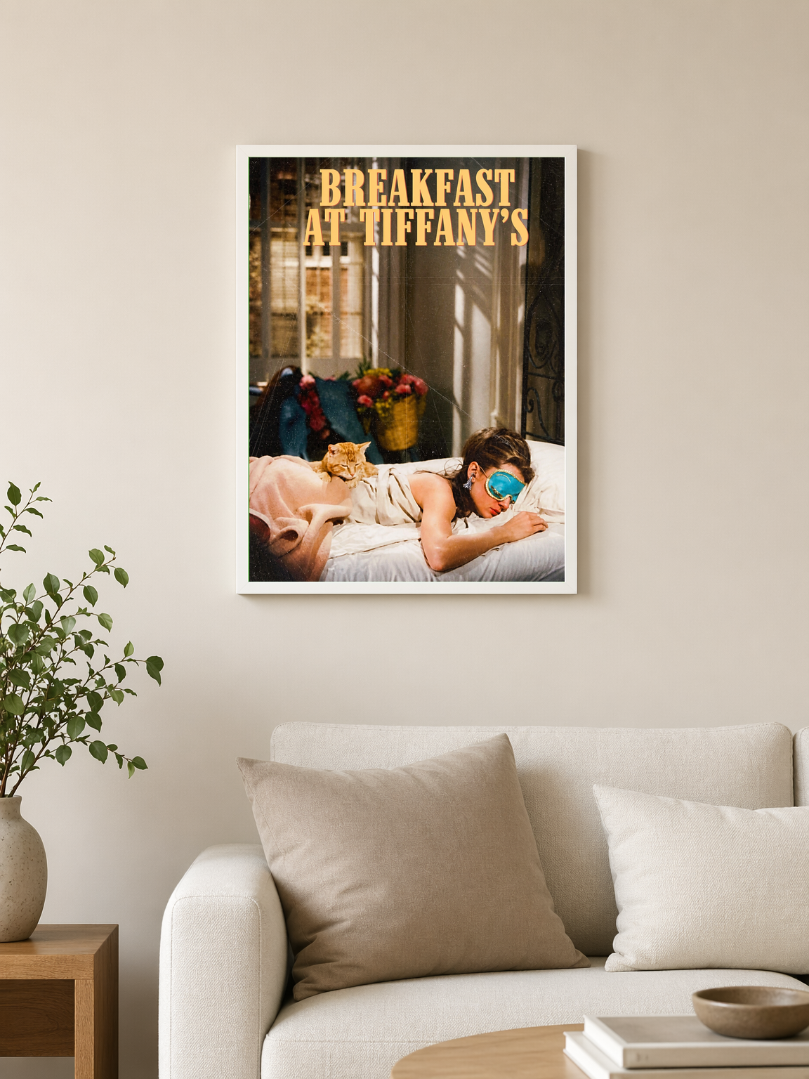 Breakfast at Tiffany's Movie Poster Wall Art Print - white framed