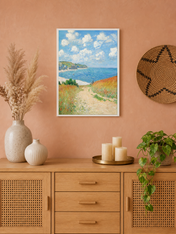 Coastal Cliff Path Seascape Wall Art Print - white framed