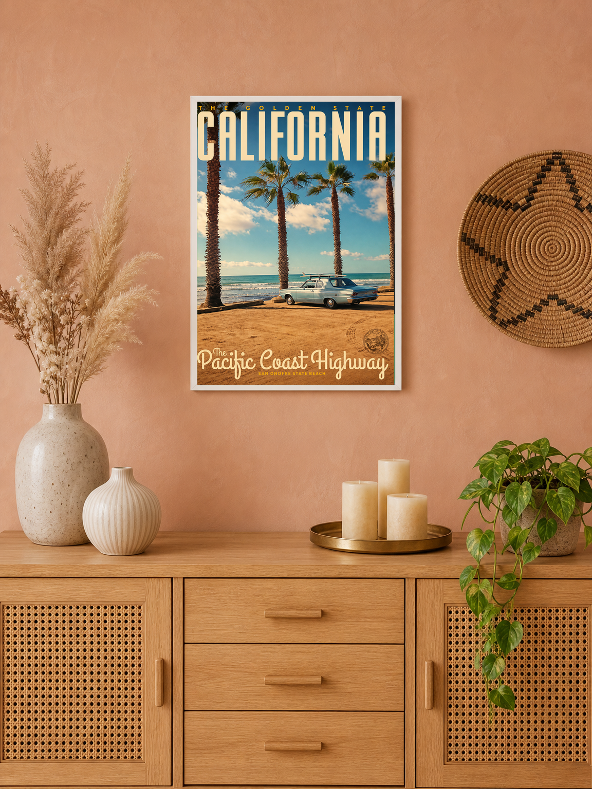 California Pacific Coast Highway Wall Art Print - white framed