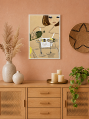 Chic Cocktail Woman Wall Art Print - white framed