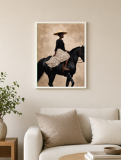 Elegant Woman on Horse Wall Art Print - white framed