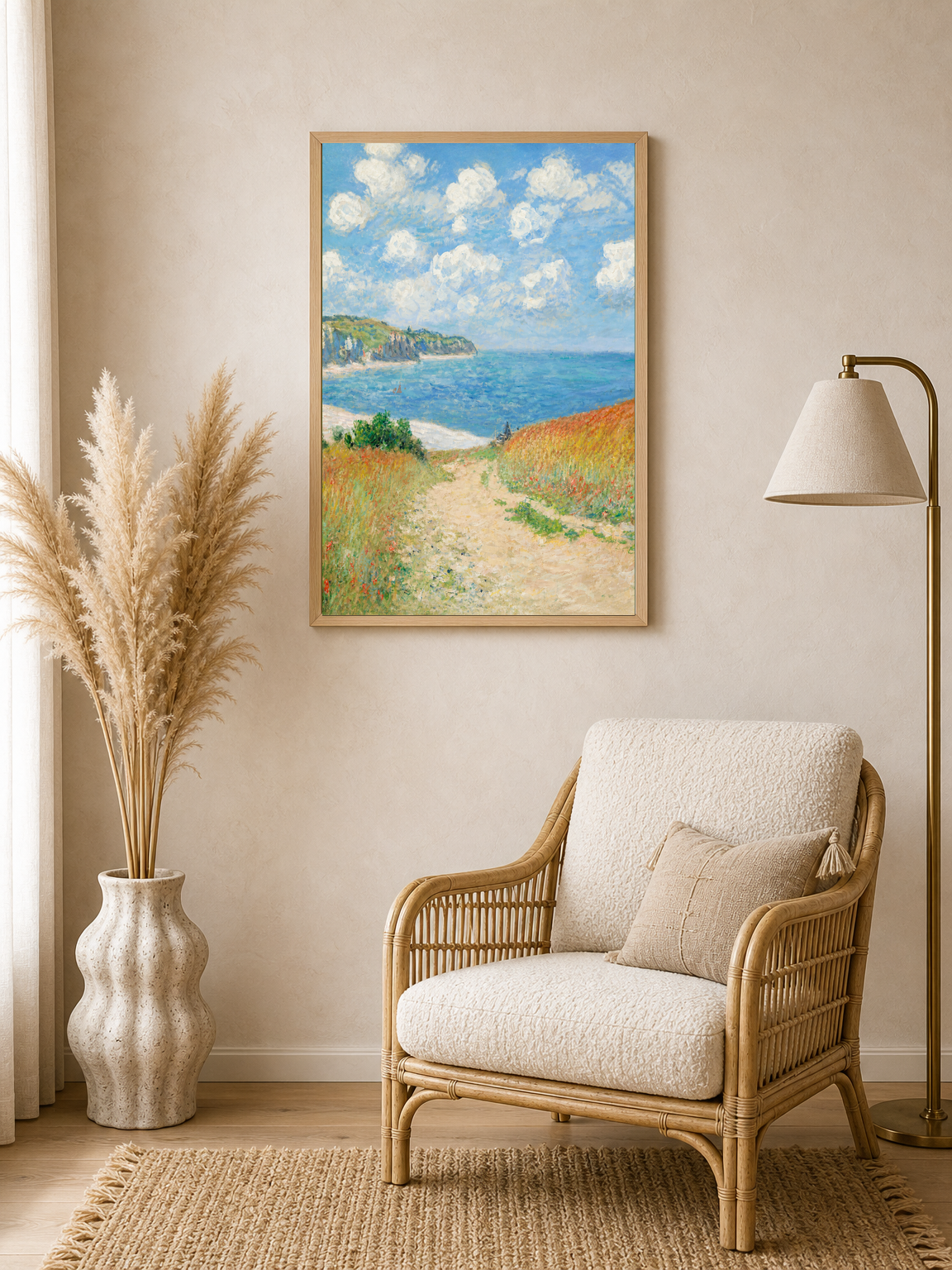 Coastal Cliff Path Seascape Wall Art Print - wood framed poster