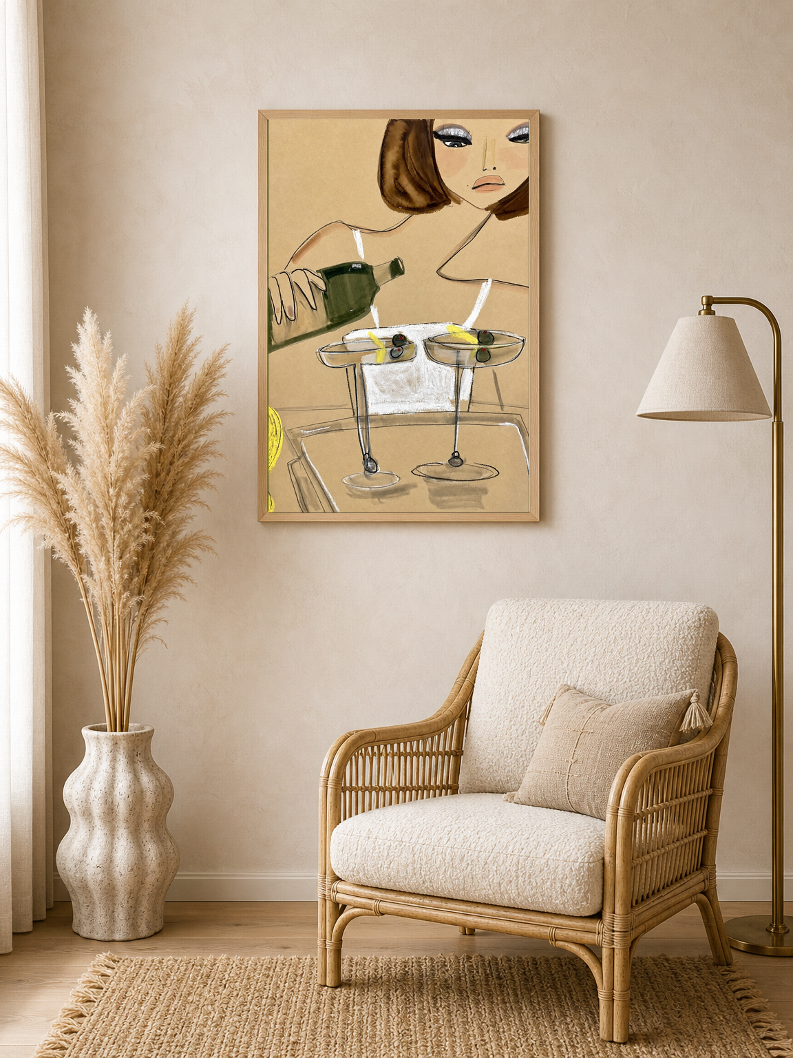 Chic Cocktail Woman Wall Art Print - wood framed poster