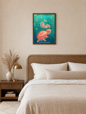 Moon Jellyfish Monterey California Wall Art Print - dark wood framed