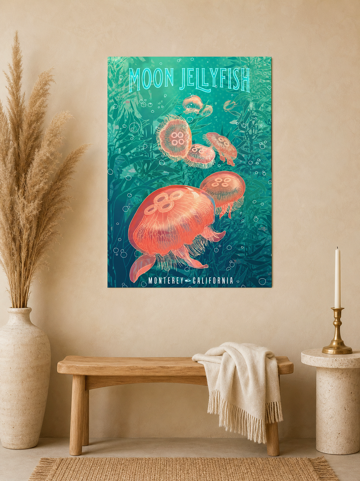 Moon Jellyfish Monterey California Wall Art Print - unframed mockup