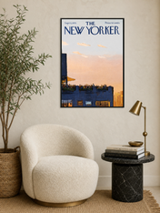 New Yorker Rooftop Sunset Wall Art Print - black framed