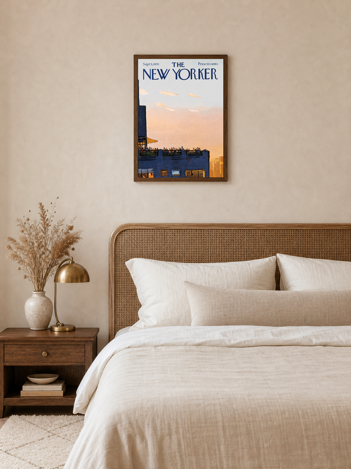New Yorker Rooftop Sunset Wall Art Print - dark wood framed