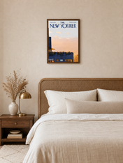 New Yorker Rooftop Sunset Wall Art Print - dark wood framed