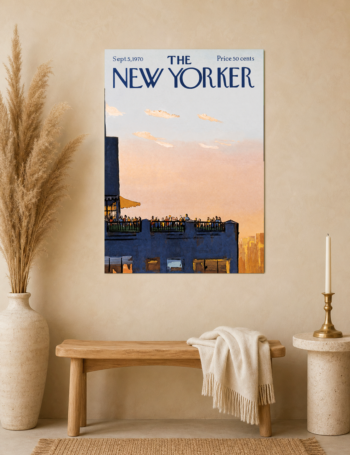 New Yorker Rooftop Sunset Wall Art Print - unframed mockup